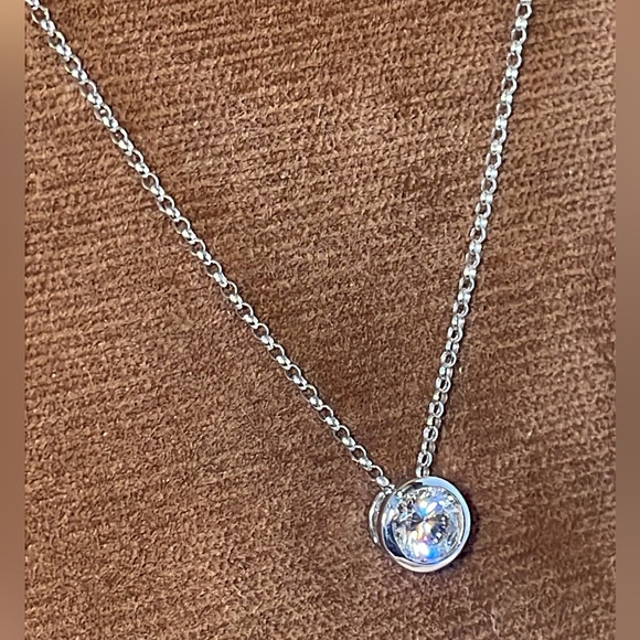 Solid 14K White Gold Natural Diamond 1/2CT + Solitaire Round Bezel Necklace - Picture 9 of 17